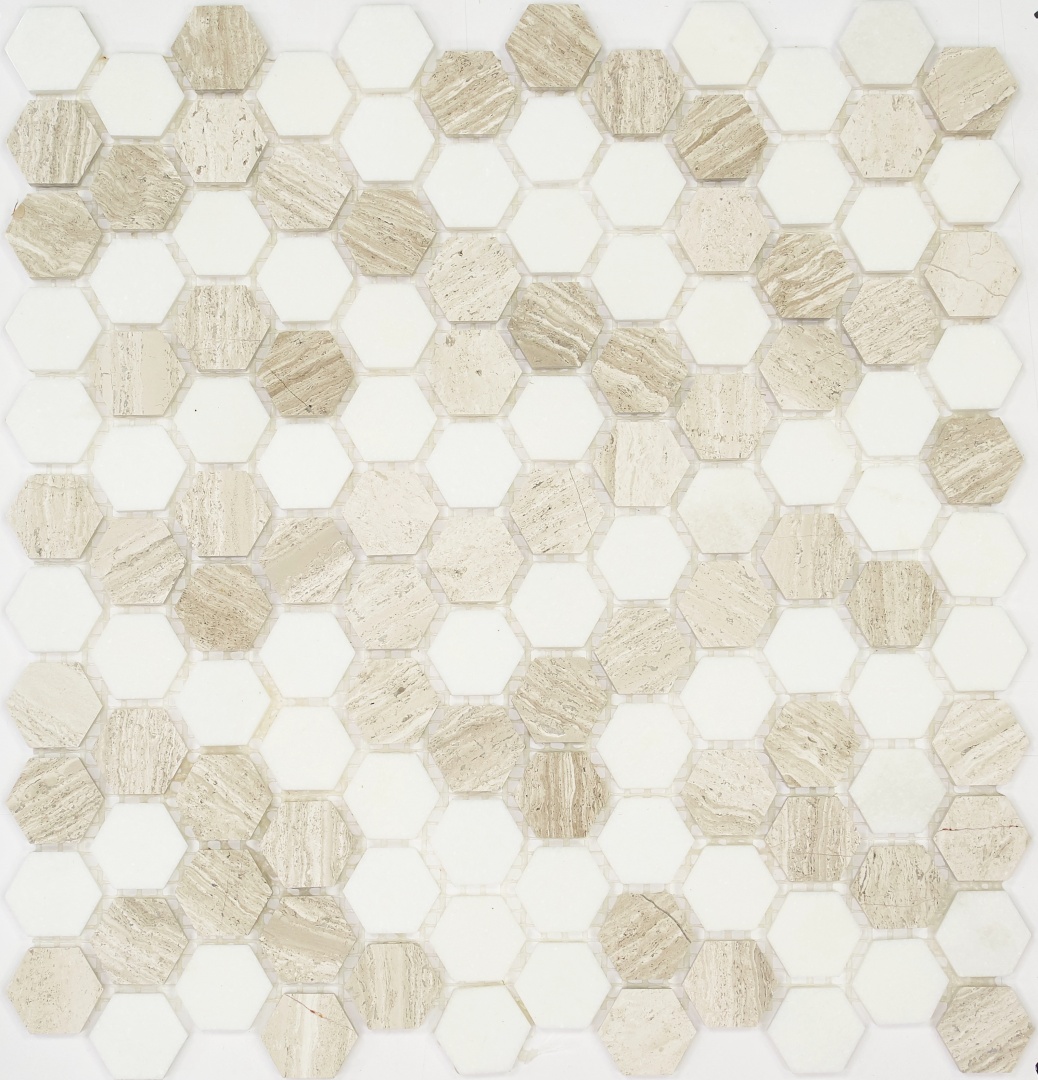 Мозаика Pietrine Hexagonal Bianco Travertino, 25х25х6 мм, MOSAICSTORY 30127