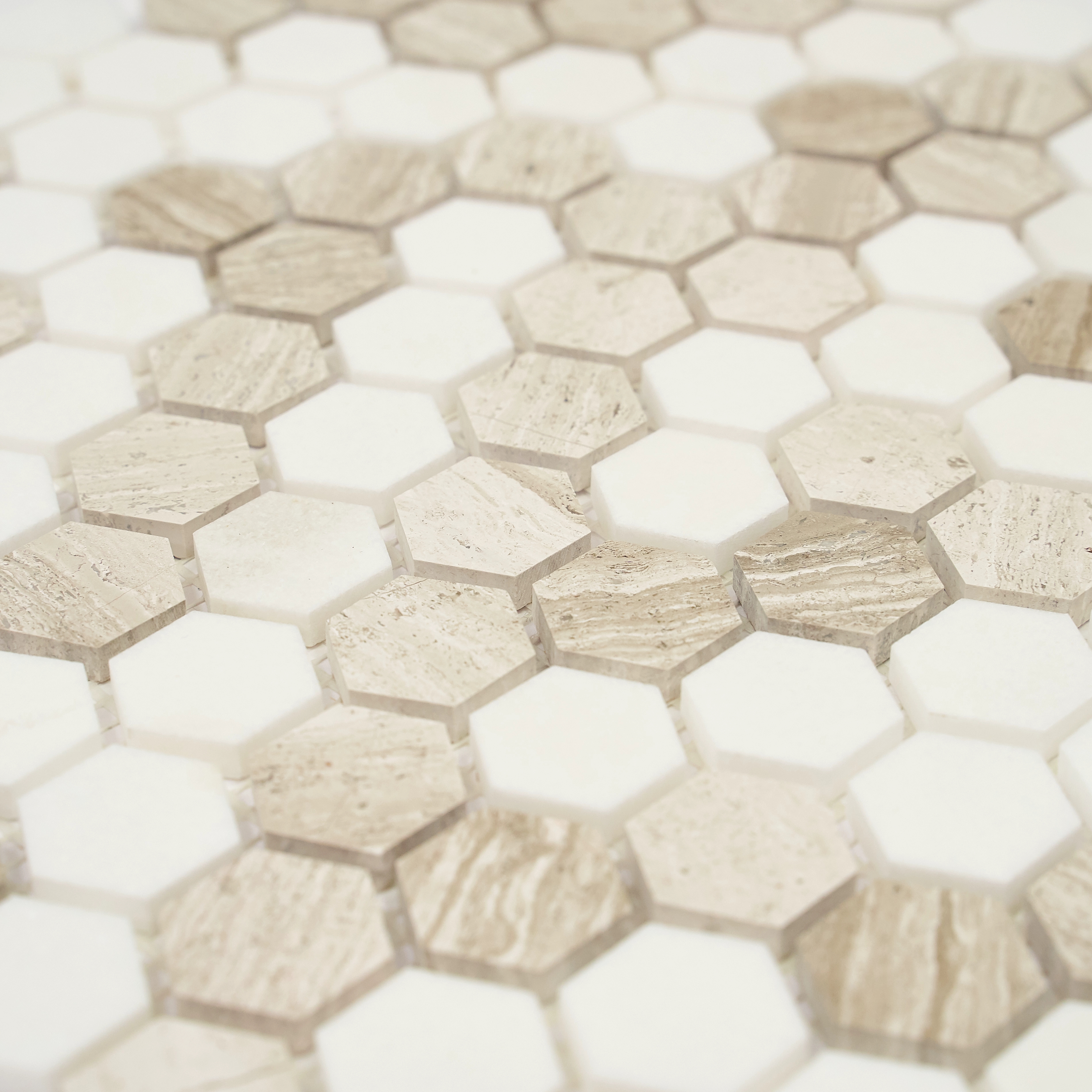 Мозаика Pietrine Hexagonal Bianco Travertino, 25х25х6 мм, MOSAICSTORY 30127